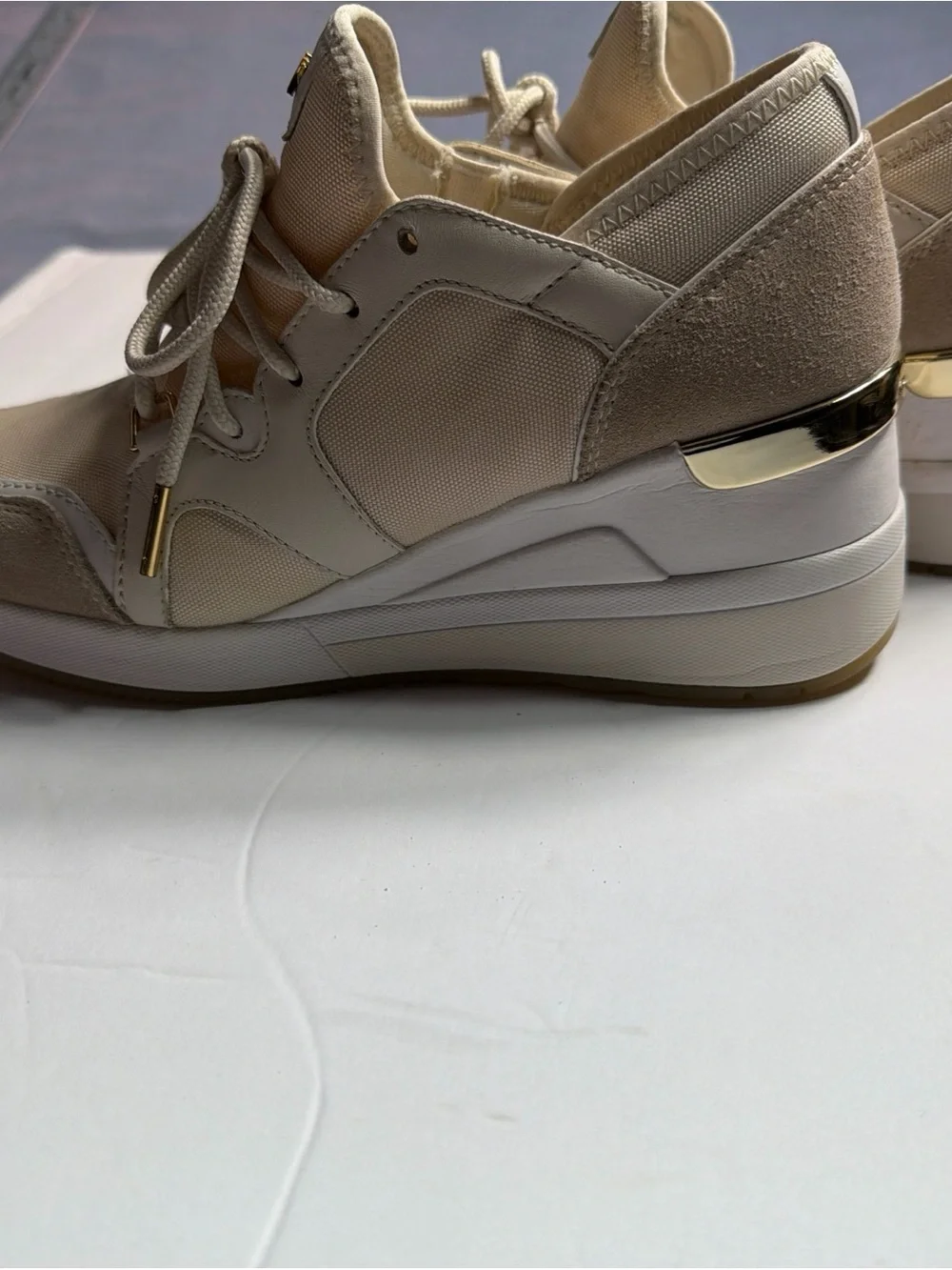 Michael Kors Cream and Gold MK Lace-Up Sneakers